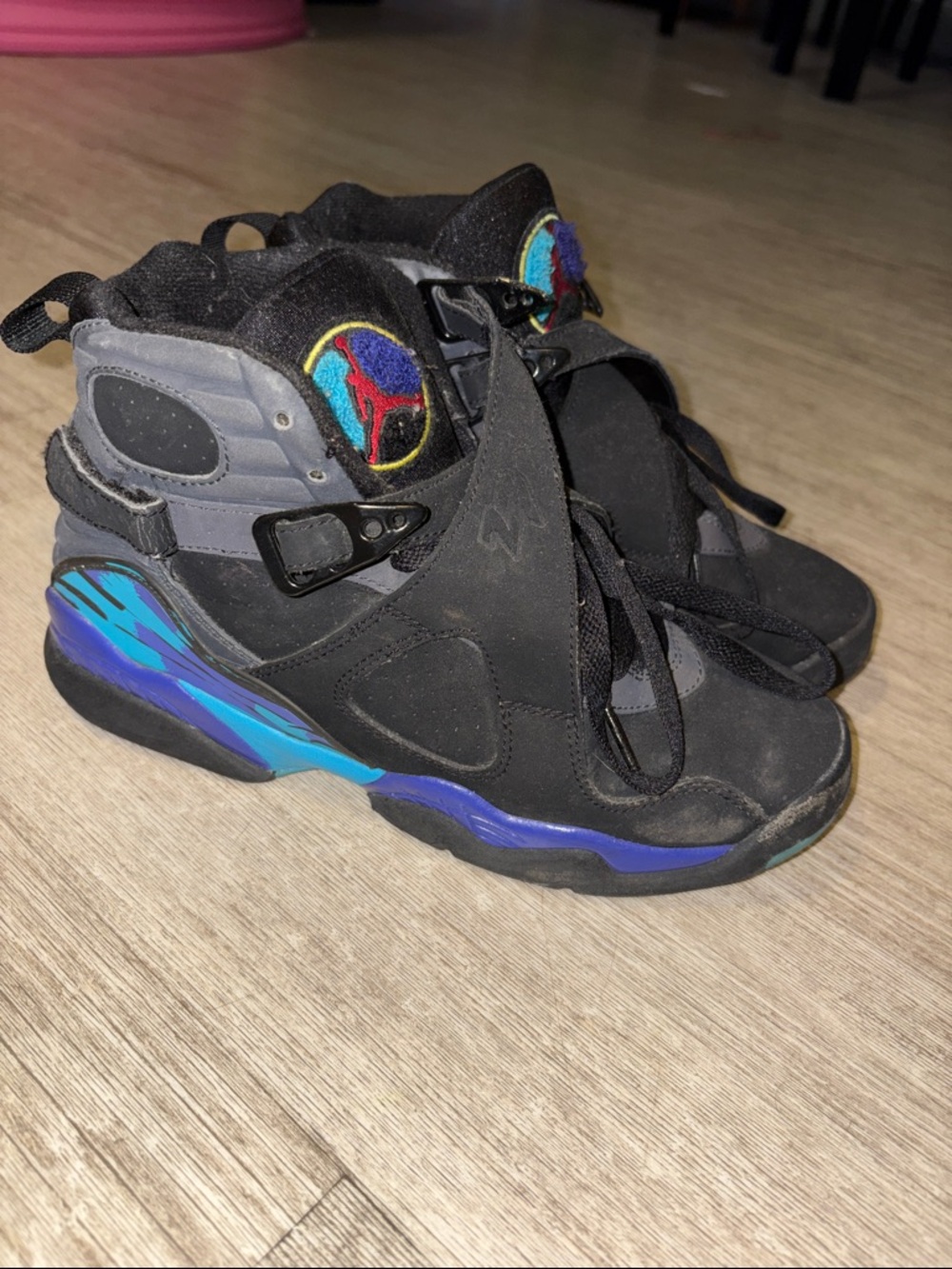 Jordan Kids Black High-Top Sneakers with Blue and Purple Accents